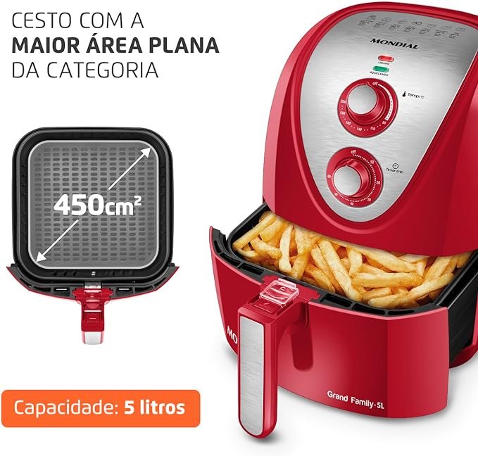 Fritadeira Sem Óleo Air Fryer 5L, Mondial, Vermelho - Ideal Lar